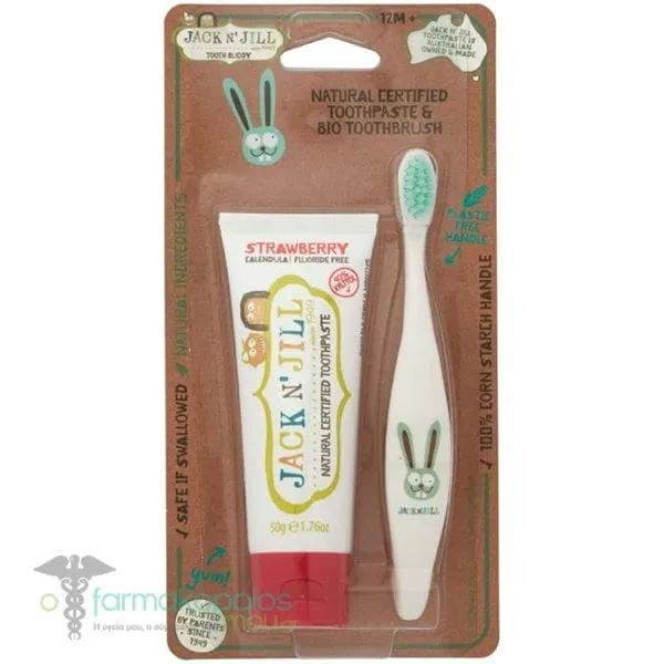 Jack N Jill Tooth Buddy Σετ ΒΙΟ Οδοντόβουρτσα &amp; Οδοντόκρεμα με Γεύση Φράουλα από 12m+, 50g