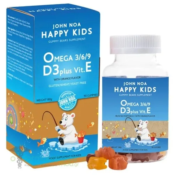 John Noa Happy Kids Omega 3/6/9 D3 Plus Vit E, 90gummies