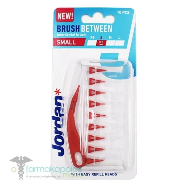 Jordan Brush Between Small 0.5mm Spare Parts for Interdental Brushes with Handle, 10pcs, 1set - Κόκκινο
