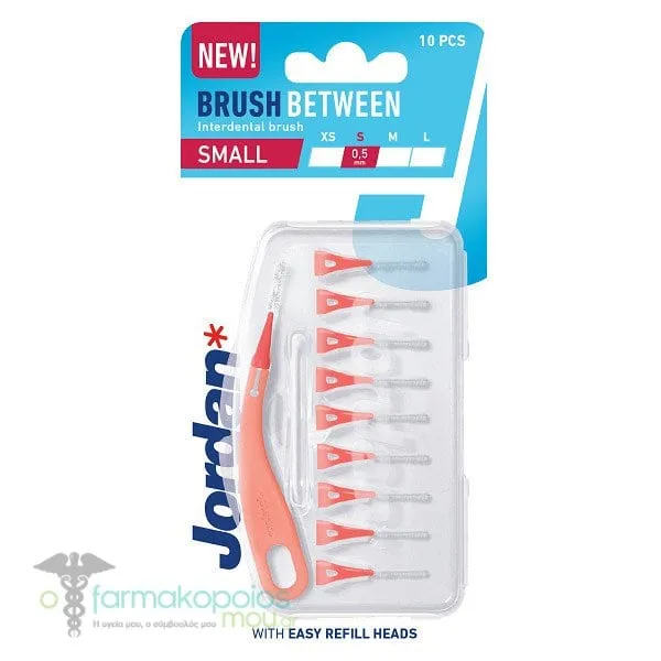Jordan Brush Between Small 0.5mm Ανταλλακτικά για Μεσοδόντια Βουρτσάκια με Λαβή, 10τεμ, 1σετ - Πορτοκάλι