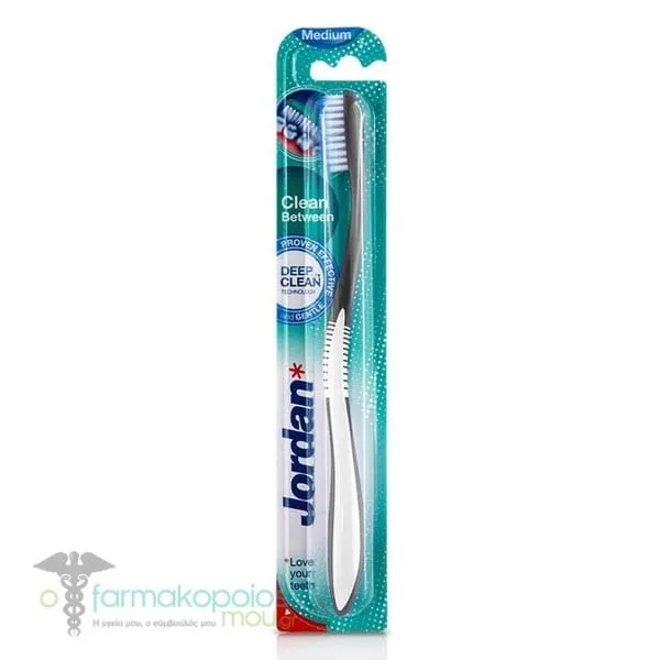 Jordan Clean Between Medium Toothbrush, 1pc - Ανθρακί- Άσπρο