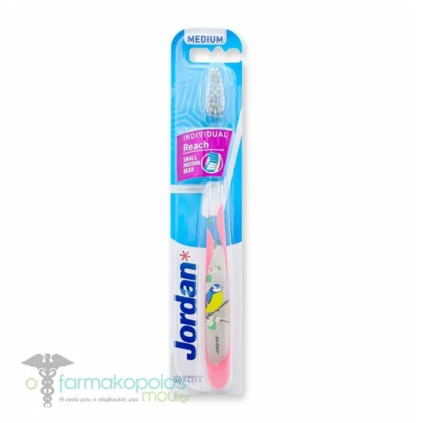 Jordan Individual Reach Medium Toothbrush, 1pc - Ρόζ-Πουλάκι