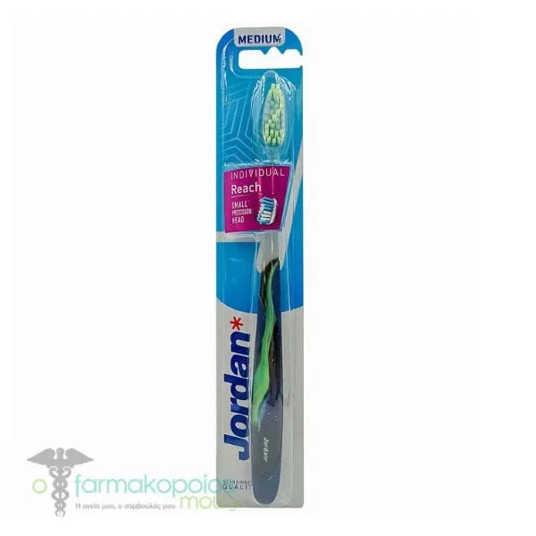 Jordan Individual Reach Medium Toothbrush, 1pc - Μαύρο-Λαχανί