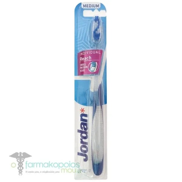 Jordan Individual Reach Medium Toothbrush, 1pc - Διαφανές-Μπλέ