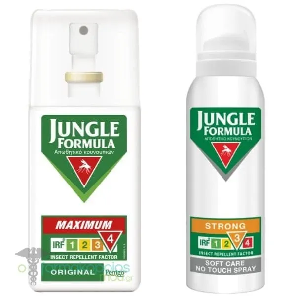 Jungle Formula Πακέτο με Maximum Original Αντικουνουπικό Σπρέι, 75ml &amp; Soft Care No Touch Αντικουνουπικό Σπρέι, 125ml
