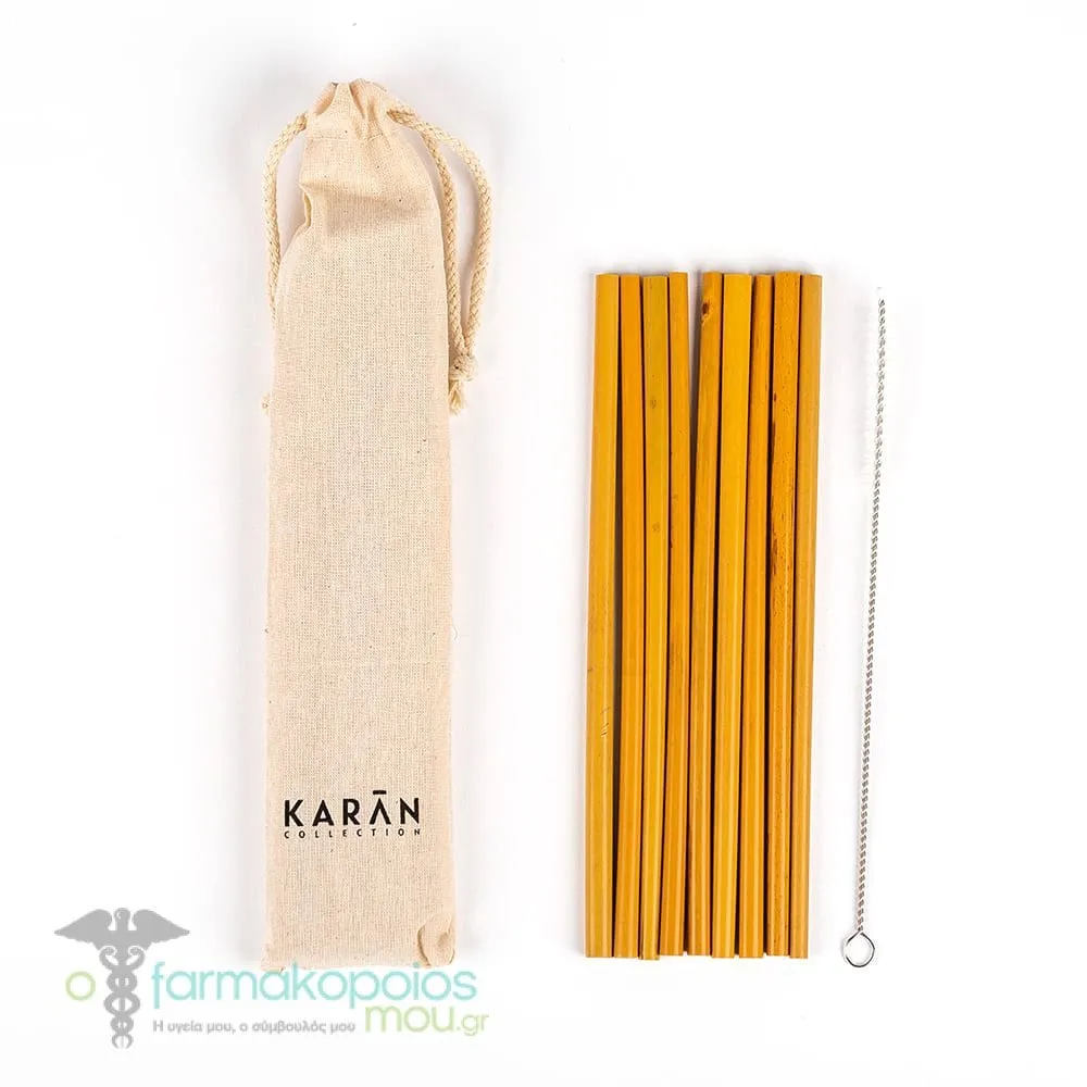 Karan Reusable Bamboo Drinking Straws with Pouch & Brush, 10pcs