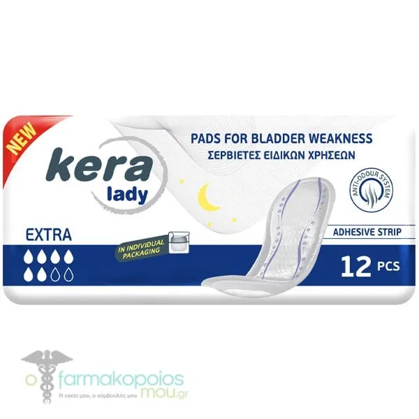 Kera Lady Extra Γυναικείες Σερβιέτες Ακράτειας, 12τεμ