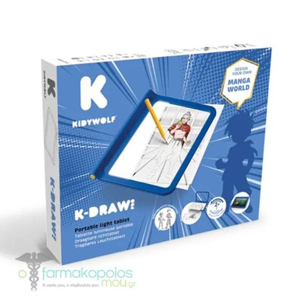 Kidywolf K-Draw PRO Portable Light Tablet Ζωγραφικής με Φως, 2 Όψεων με Οθόνη LED &amp; Μαυροπίνα με Σχέδιο Manga Μπλε, 1τεμ