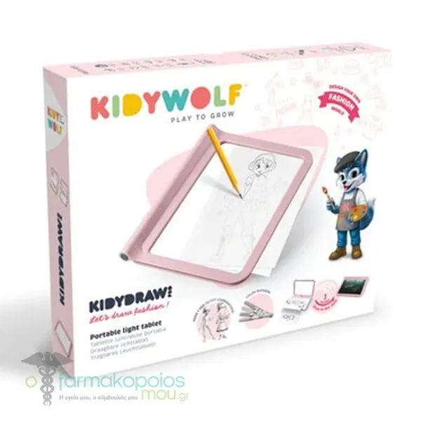 Kidywolf Portable Light Tablet Ζωγραφικής με Φως 2 Όψεων με Οθόνη LED &amp; Μαυροπίνακα με Σχέδια Μόδας Ροζ, 1τεμ
