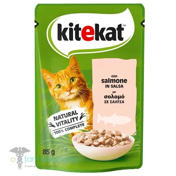 Kitekat Fresh Pack Adult Complete Wet Cat Food with Salmon in Sauce Sachet, 85g