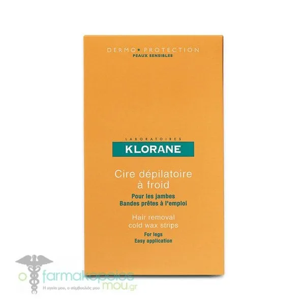 Klorane Hair Removal Cold Wax Strips for Legs Sweet Almond, 6 strips