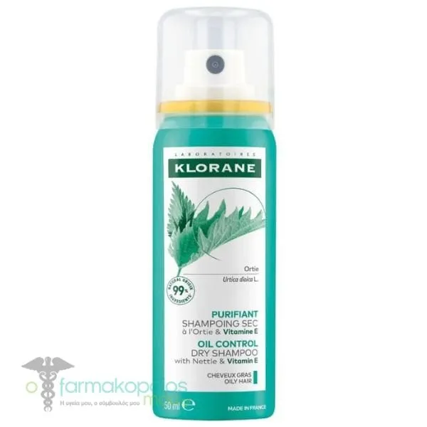Klorane Oil Control Dry Shampoo with Nettle &amp; Vitamin Ε for Oily Hair, 50ml
