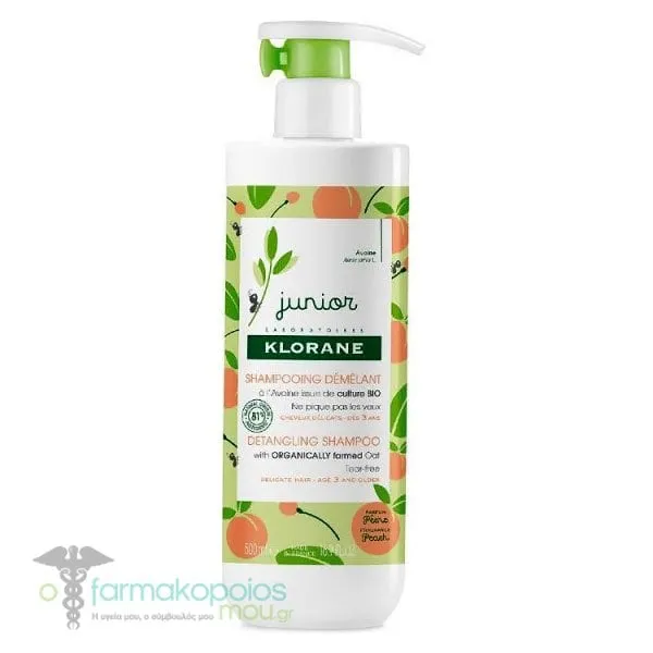 Klorane Petit Junior Detangling Shampoo with Peach Fragrance Απαλό Παιδικό Σαμπουάν με Καταπραϋντρική Βρώμη &amp; Άρωμα Ροδάκινο, 500ml