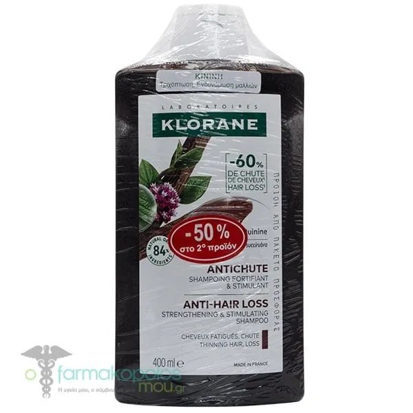 Klorane Promo (-50% στο 2ο προϊον) Δυναμωτικό Σαμπουάν κατά της Τριχόπτωσης με Εκχύλισμα Κινίνης &amp; Βιολογικό Εντελβάις, 400ml, 2x400ml, 1σετ