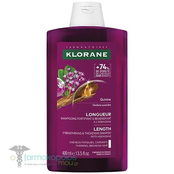 Klorane Quinine Length Σαμπουάν Eπιτάχυνσης της Aνάπτυξης με Αδενοσίνη και Κινίνη, 400 ml