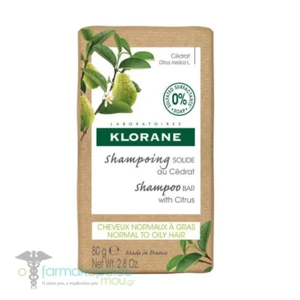 Klorane Shampoo Bar with Citrus for Normal to Oily Hair, 80g