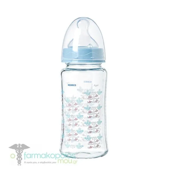 Korres Glass Feeding Bottle with Medium Flow Silicone Teat, 230ml