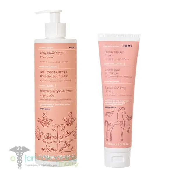 Korres Promo Pack with Baby Showergel & Shampoo, 500ml & Nappy Change Cream, 150ml, 1set