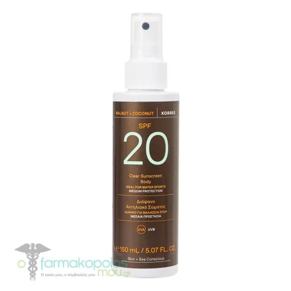 Korres Walnut & Coconut Clear Sunscreen Body SPF20, 150ml