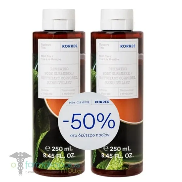 Korres Promo (- 50% in the Second Product) Mint Tea Body Cleanser, 2x250ml, 1set