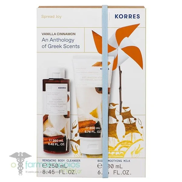 Korres Promo Vanilla Cinnamon Renewing Αφρόλουτρο, 250ml & Vanilla Cinnamon Smoothing Milk Ενυδατικό Γαλάκτωμα Σώματος, 200ml, 1σετ