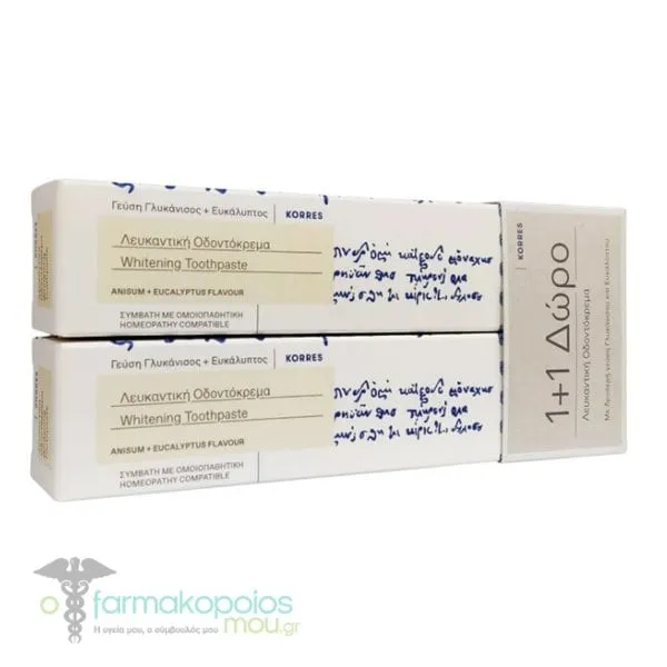 Korres Whitening Toothpaste Anisum & Eucalyptus (1+1 Free), 2x75ml