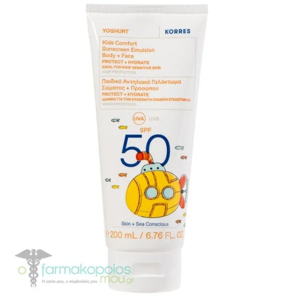 Korres Yoghurt Kids Comfort Sunscreen Emulsion Body & Face SPF50, 200ml