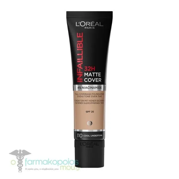 L'Oreal Paris Infallible 24h Matte Cover Foundation, 30ml - 110 Cool Undertone
