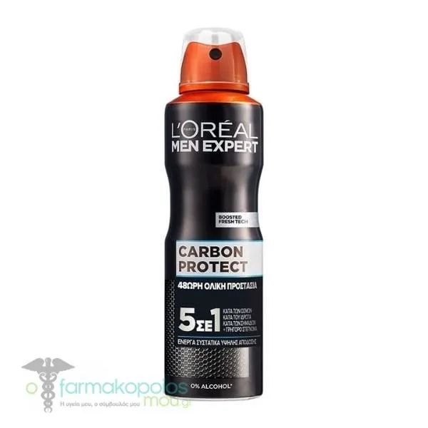 L'oreal Paris Men Carbon Protect Spray Αποσμητικό Σπρέι 5 Σε 1, 150ml