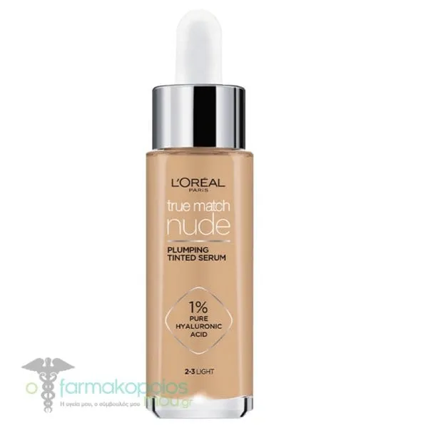 L'Oreal Paris True Match Nude Plumping Tinted Serum Foundation, 30ml - 2-3 Light