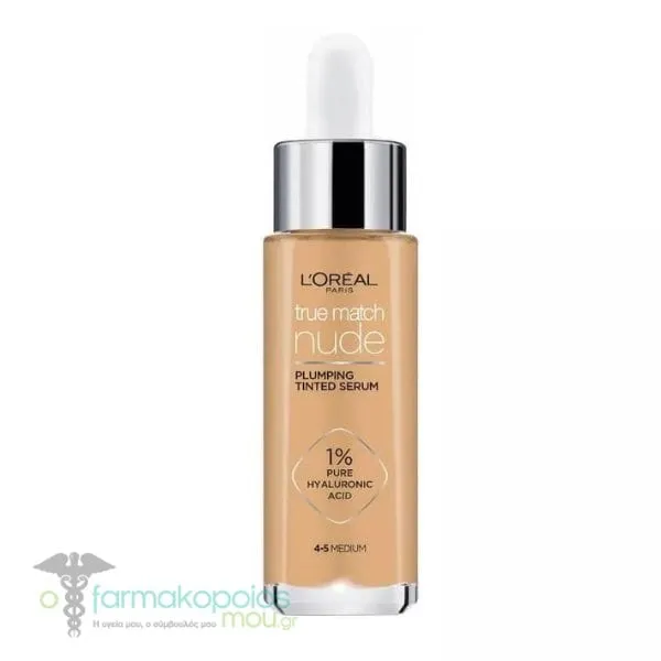 L'Oreal Paris True Match Nude Plumping Tinted Serum Foundation, 30ml - 4-5 Medium