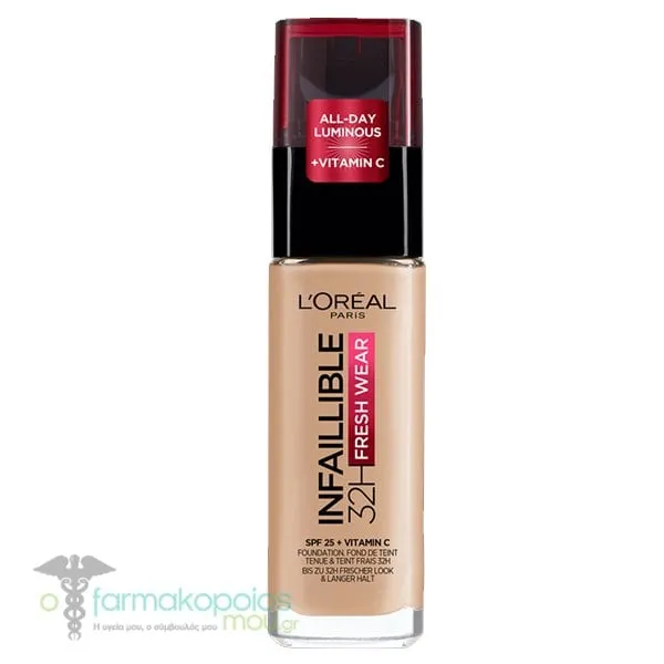 L'Οreal Paris Infaillible 32H Fresh Wear Foundation SPF25, 30ml - 125 Natural Rose
