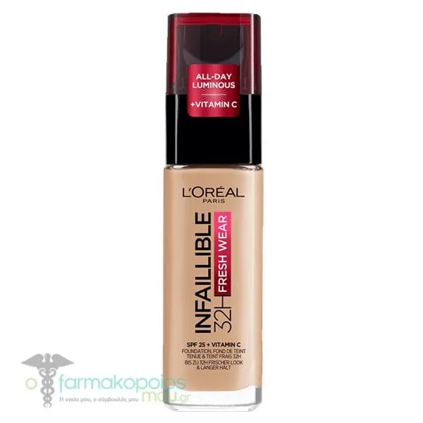 L'Οreal Paris Infaillible 32H Fresh Wear Foundation SPF25, 30ml - 145 Beige Rose