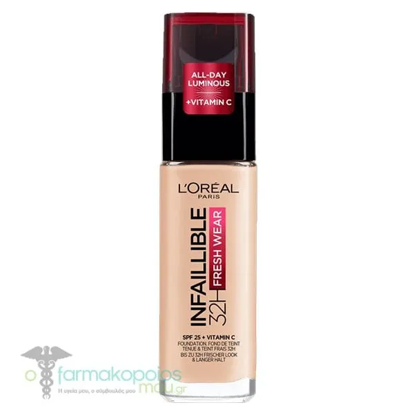 L'Οreal Paris Infaillible 32H Fresh Wear Foundation SPF25, 30ml - 20 Ivoire