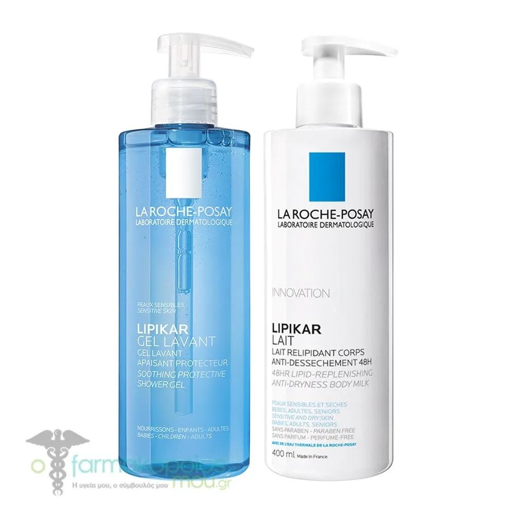 La Roche-Posay Promo Pack with Lipikar Soothing Protective Shower Gel, 400ml & Lipikar 48h Lipid-Replenishing Body Milk, 400ml