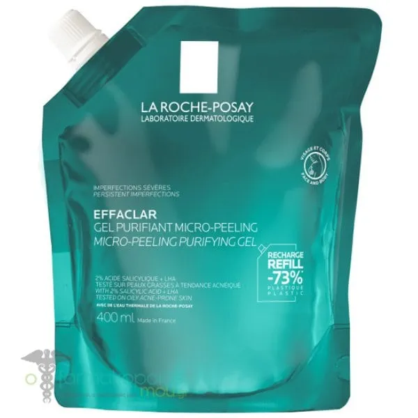 La Roche-Posay Effaclar Μicro-Peeling Purifying Gel Refill Τζελ Καθαρισμού για Eπίμονες Aτέλειες - Ανταλλακτική Συσκευασία, 400ml