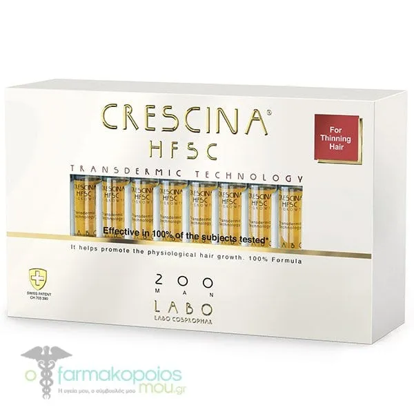 Labo Crescina HFSC Transdermic Technology 200 Man Anti-Hair Loss Hair Ampoules for Men, 20x3.5ml