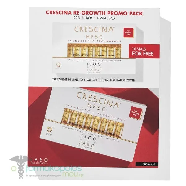 Labo Crescina Transdermic HFSC Re-Growth Promo Pack 1300 Man, 20+10vials