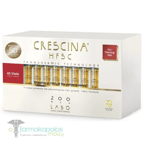 Labo Promo -50% Crescina HFSC Transdermic Technology 200 Man For Thinning Hair, 40vials
