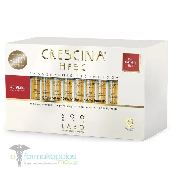 Labo Special Pack (-50% in 2nd Month of Training) Crescina HFSC Transdermic Technology 500 Man Anti-Hair Loss, 40vials