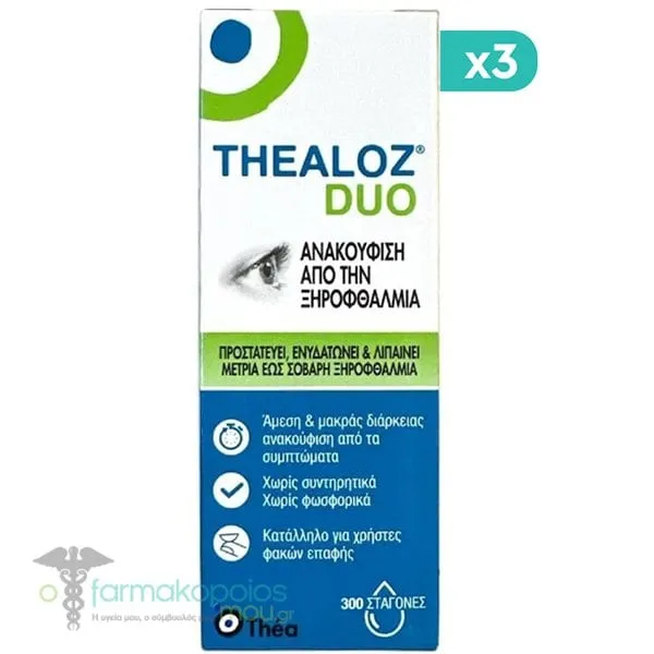 Laboratoires Thea Thealoz Duo Οφθαλμικές Σταγόνες για Προστασία, Ενυδάτωση & Λίπανση, 3x10ml