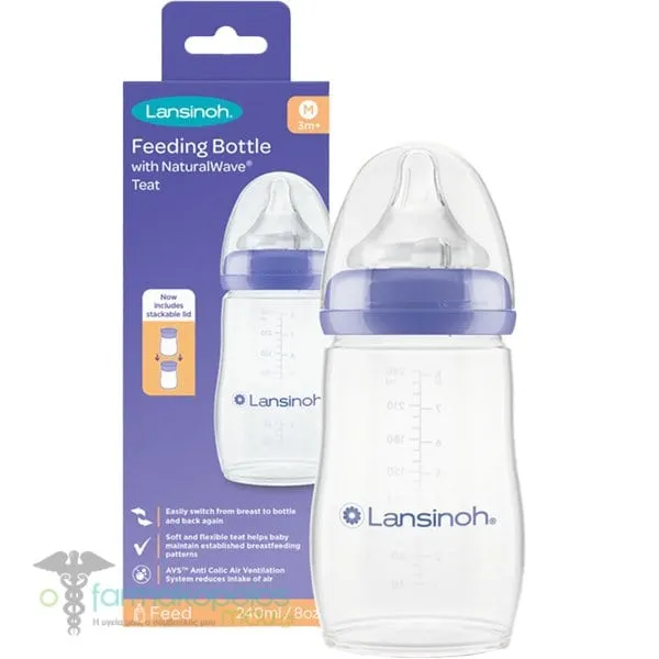 Lansinoh Feeding Bottle with Medium Flow Teat from 3+ Months, 240ml