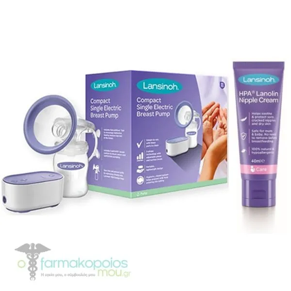 Lansinoh Promo Compact Single Electric Breast Pump, 1pc & HPA Sore Nipple Cream, 40ml, 1set