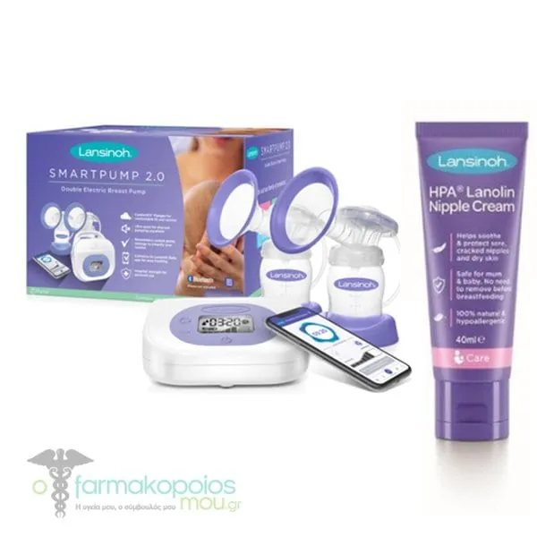 Lansinoh Promo Smartpump 2.0 Double Electric Breast Pump, 1pc & HPA Sore Nipple Cream, 40ml, 1set