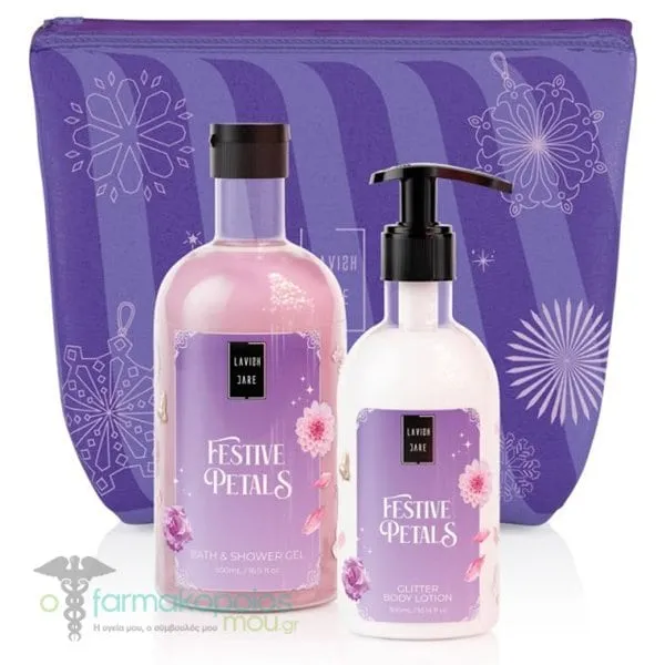 Lavish Care Festive Petals Christmas Set with Bath & Shower Gel, 500ml & Glitter Body Lotion, 300ml, 1set