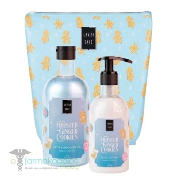 Lavish Care Frosted Ginger Cookies Bag Set with Bath & Shower Gel, 500ml & Glitter Body Lotion, 300ml, 1set