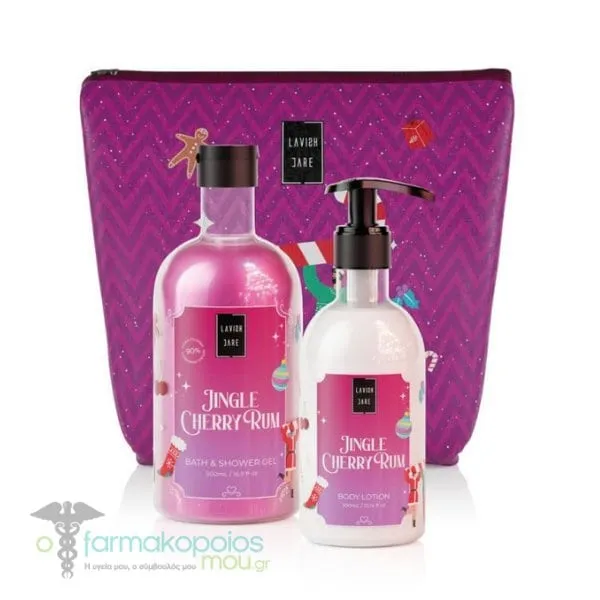 Lavish Care Jingle Cherry Rum Bag Set with Bath & Shower Gel, 500ml & Glitter Body Lotion, 300ml, 1set