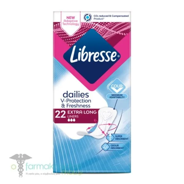 Libresse Dailies V-Protection &amp; Freshness Extra Long Σερβιετάκια, 22τεμ