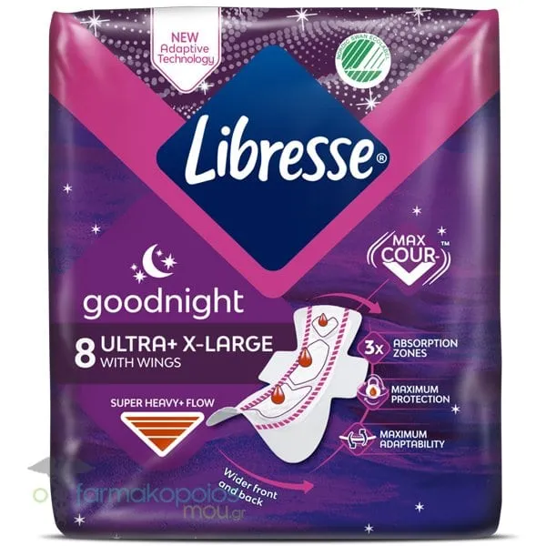 Libresse Goodnight Ultra X-Large Σερβιέτες Νύχτας με Φτερά, 8τεμ