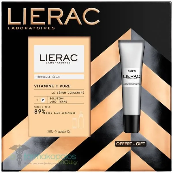 Lierac Σετ Περιποίησης Προσώπου με Vitamin C Pure Συμπυκνωμένος Ορός Λάμψης, 30ml &amp; Δώρο Diopti Λεπτόρρευστη Κρέμα Διόρθωσης Μαύρων Κύκλων, 15ml, 1σετ